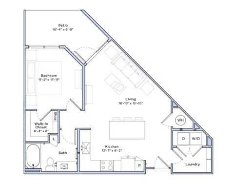 Floor plan for 1 bed, 1 bath, 705 sqft